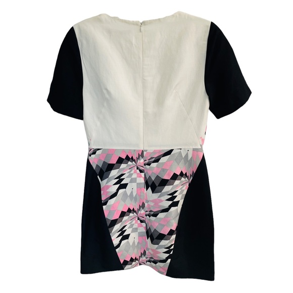 Tibi Black Pink White Abstract Color Block Silk Linen Dress Colorful Career Wear - Picture 3 of 11